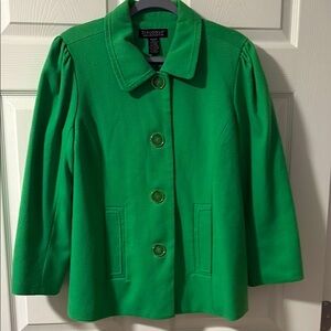 Dialogue Green Blazer with Notched Collar and 3/4 Sleeves Medium